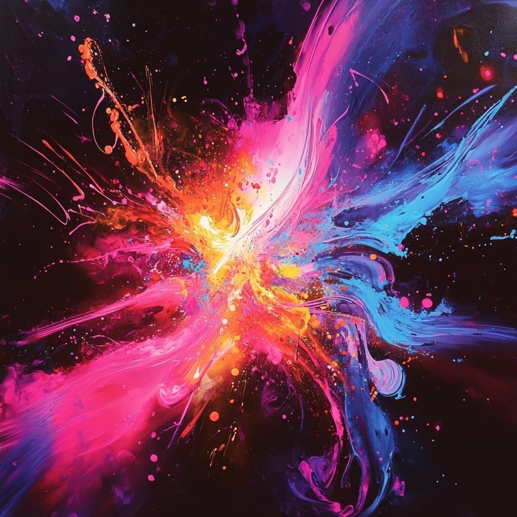 Sensorosity image, showing A vivid and colorful abstract scene bursting with energy, where swirling patterns of light and color overlap in a dynamic motion.